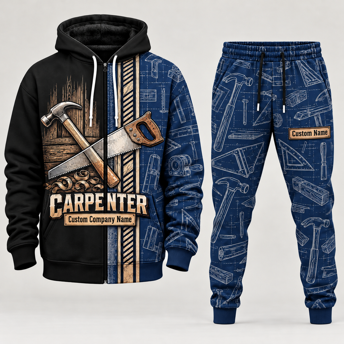 Carpenter full-zip hoodie and matching joggers - navy catalog view