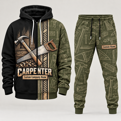 Carpenter full-zip hoodie and matching joggers - olive catalog view