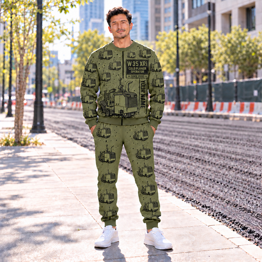 Personalized W 35 XRi Cold Planer Operator Combo Sweater + Jogger, Olive hero, YOUR NAME and SINCE 2000.