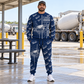 Personalized Oshkosh S-Series Front Discharge Concrete Mixer Truck Combo Sweater + Jogger in Navy, sweater and jogger artwork with YOUR NAME and SINCE 2000 sample text.
