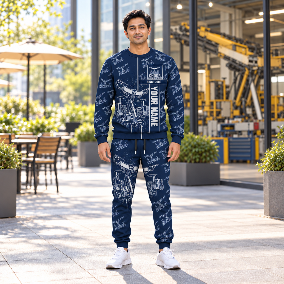 Personalized Fletcher CHDDR Roof Bolter Operator Combo Sweater + Jogger in Navy, sweater and jogger artwork with YOUR NAME and SINCE 2000 sample text.