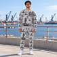 Personalized Liebherr LHM 550 Electric High-Rise Port Crane Combo Sweater + Jogger in Light Gray, sweater and jogger artwork with YOUR NAME and SINCE 2000 sample text.
