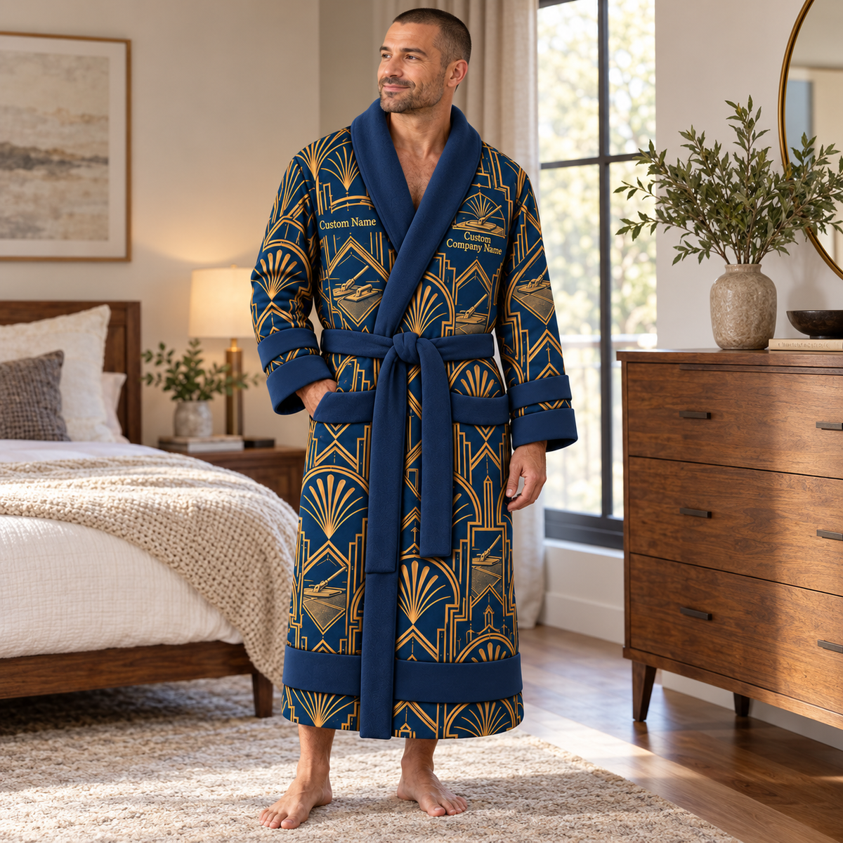 Personalized Concrete Finisher Bathrobe - Art Deco Craft lifestyle view