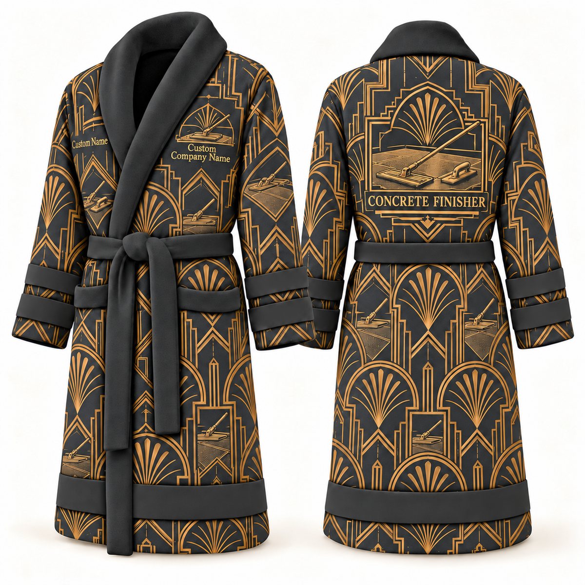 Personalized Concrete Finisher Bathrobe - Art Deco Craft slate front and back view