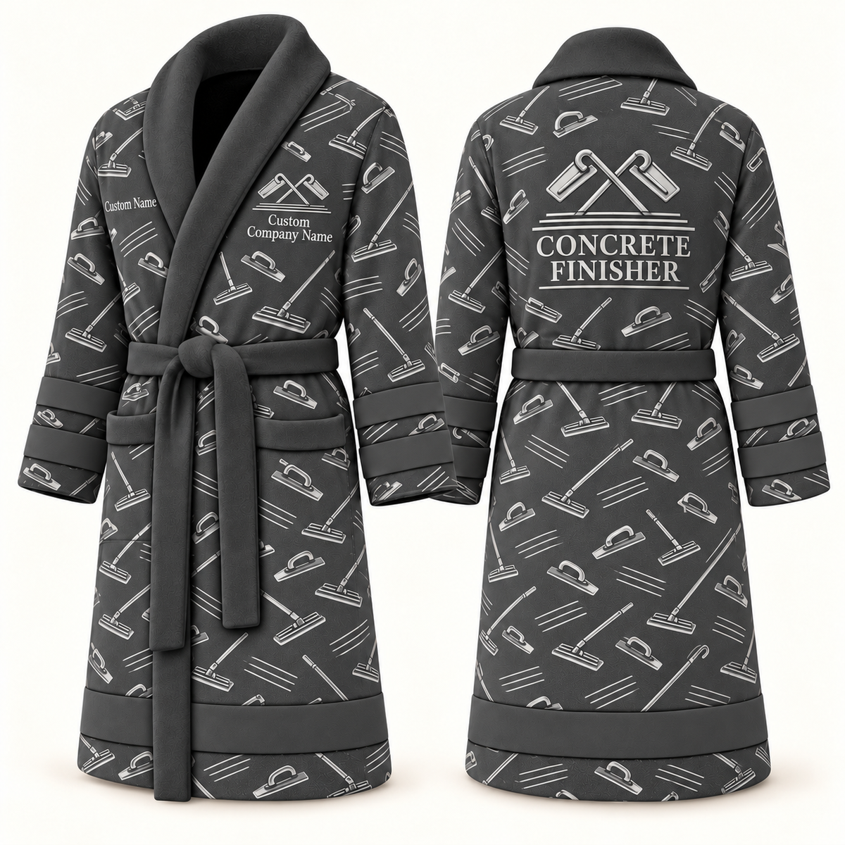 Personalized Concrete Finisher Bathrobe slate front and back