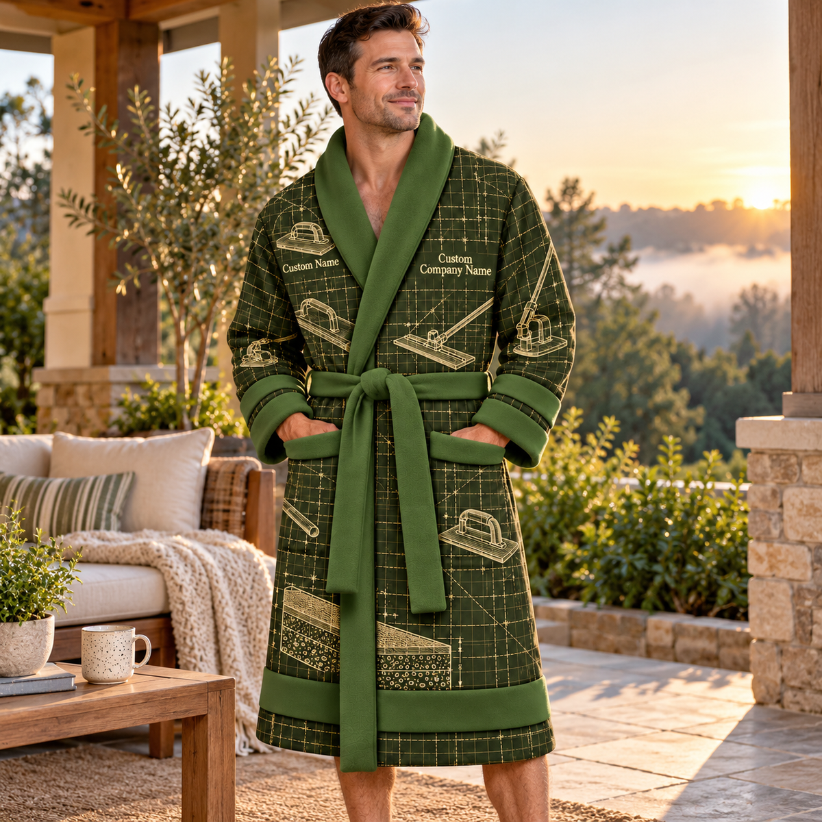 Personalized Concrete Finisher Bathrobe - Blueprint Workshop lifestyle view