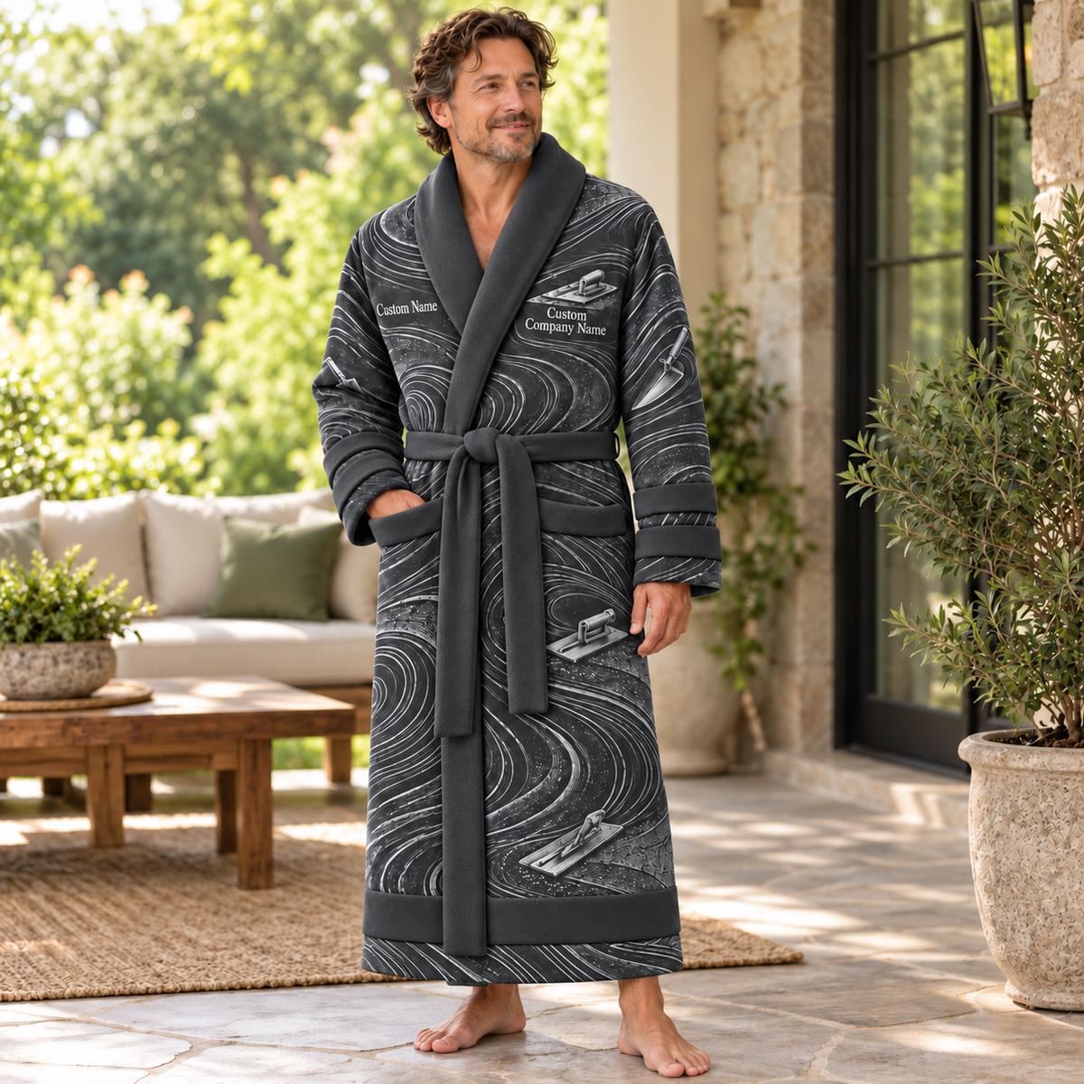 Personalized Concrete Finisher Bathrobe - Contour Lines lifestyle view