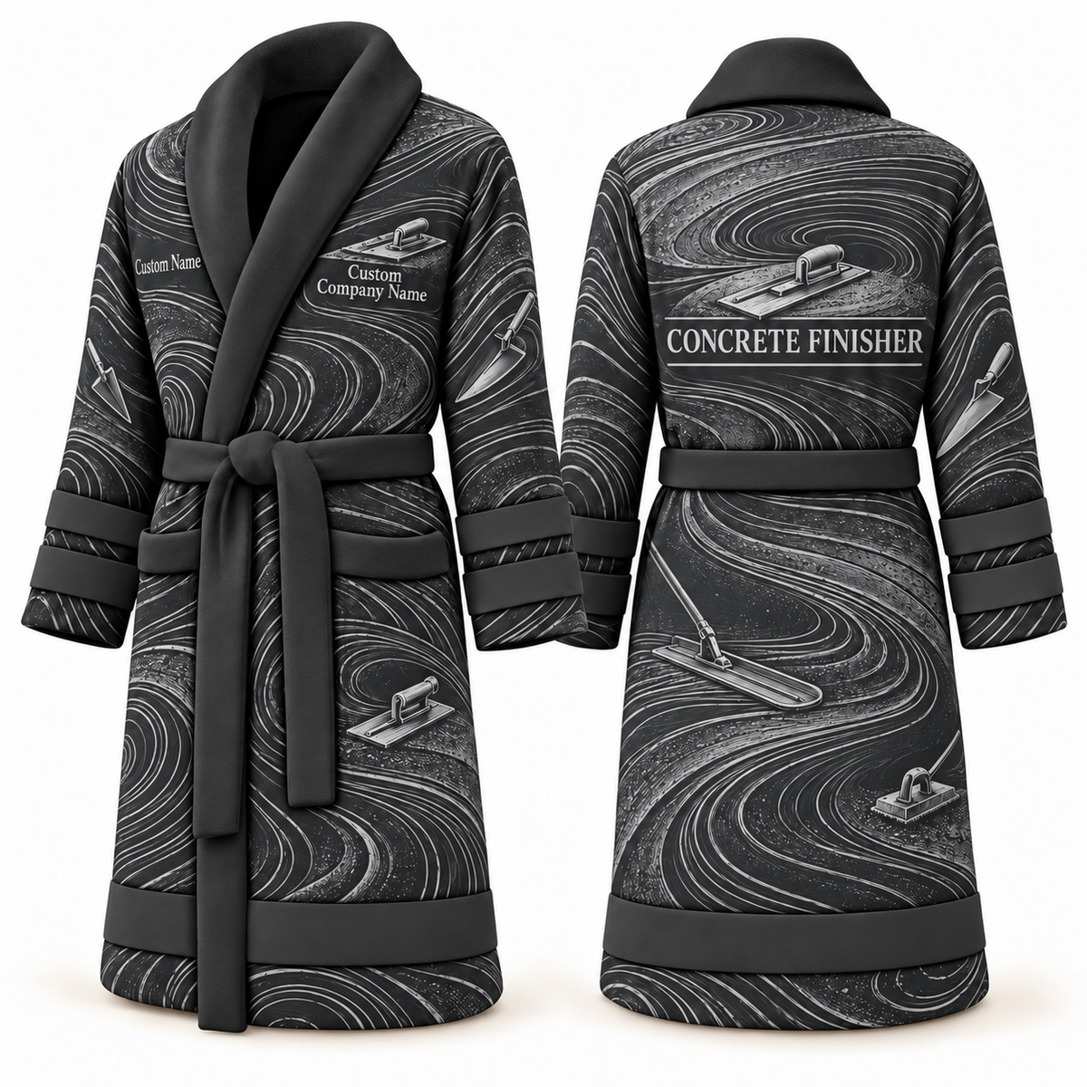 Personalized Concrete Finisher Bathrobe - Contour Lines slate front and back view