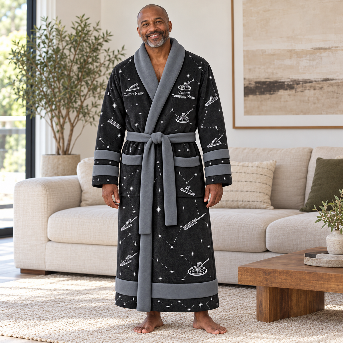 Personalized Concrete Finisher Bathrobe - Night Shift lifestyle view