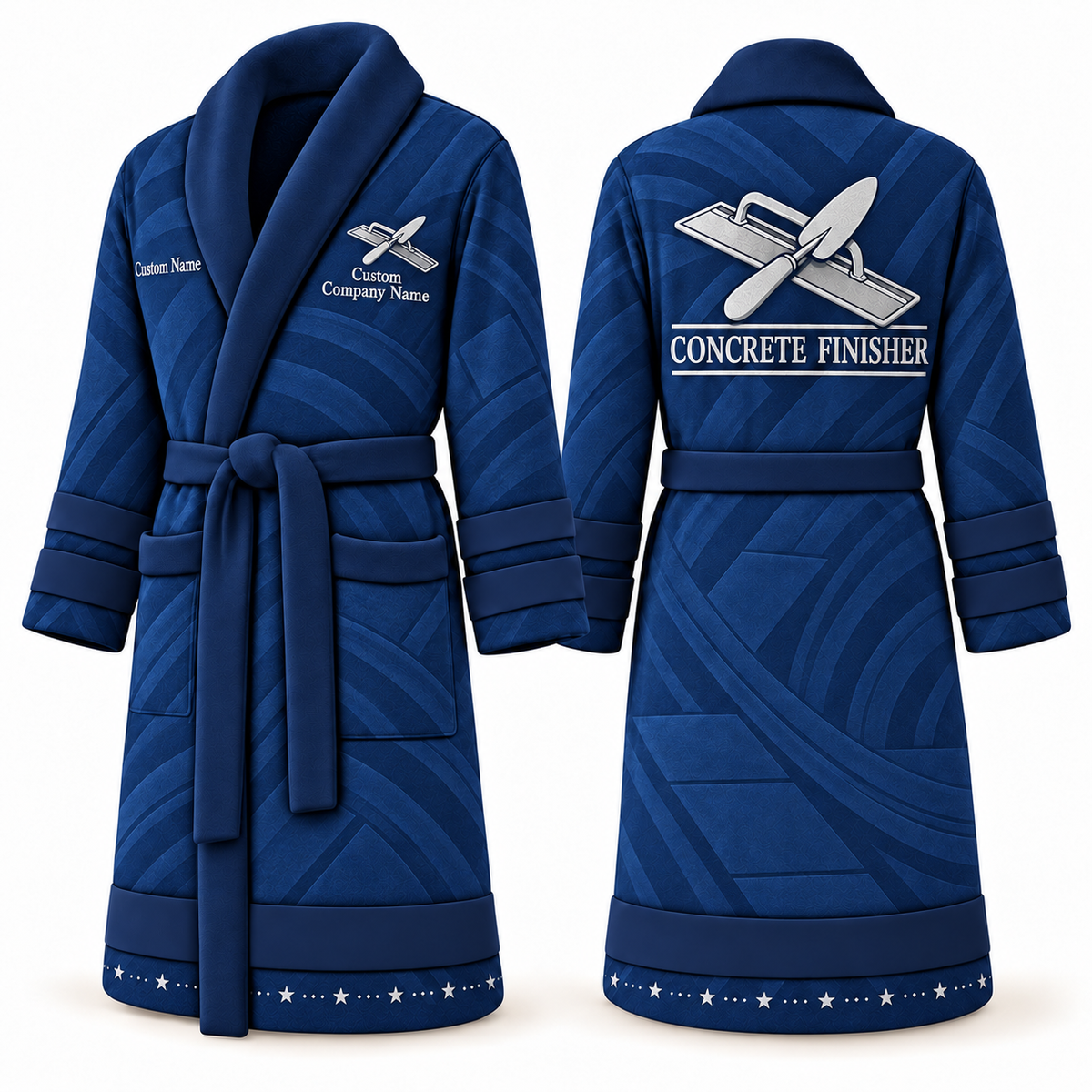 Personalized Concrete Finisher Bathrobe - Signature Silhouette blue front and back view