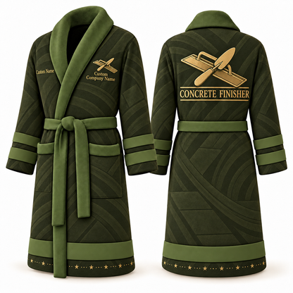 Personalized Concrete Finisher Bathrobe - Signature Silhouette olive front and back view