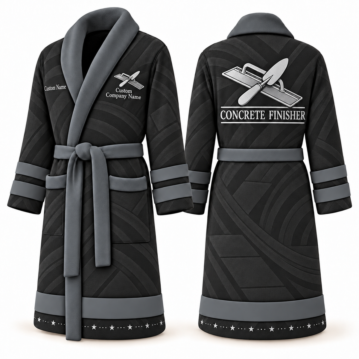 Personalized Concrete Finisher Bathrobe - Signature Silhouette slate front and back view