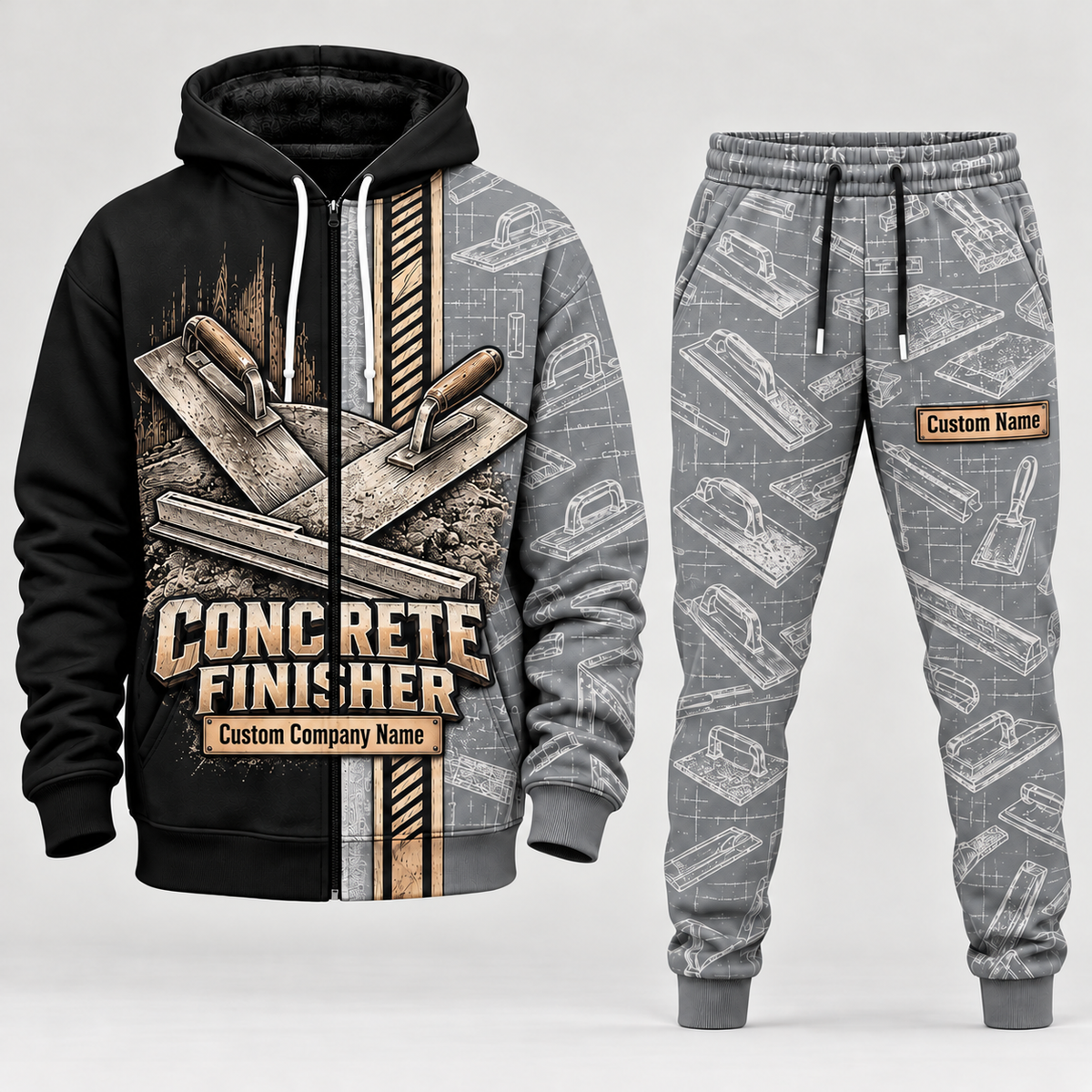 concrete finisher full-zip hoodie and matching joggers - lightgray catalog view