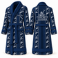 Personalized Concrete Finisher Bathrobe - Workbench Stripes blue front and back view