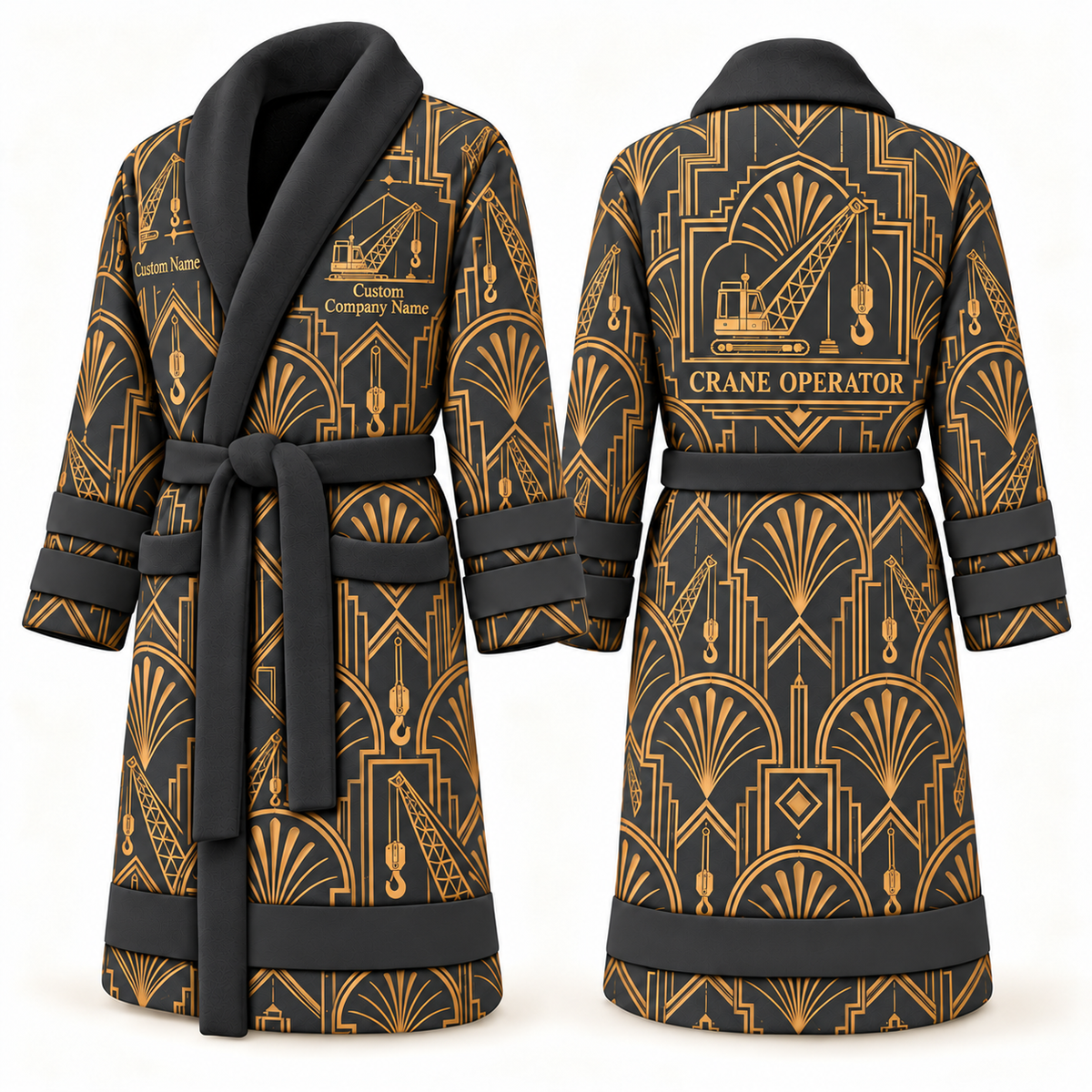 Personalized Crane Operator Bathrobe - Art Deco Craft slate front and back view