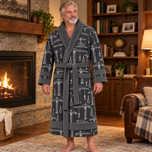 Personalized Crane Operator Bathrobe Slate worn at home