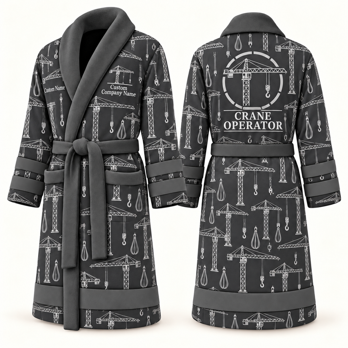 Personalized Crane Operator Bathrobe slate front and back