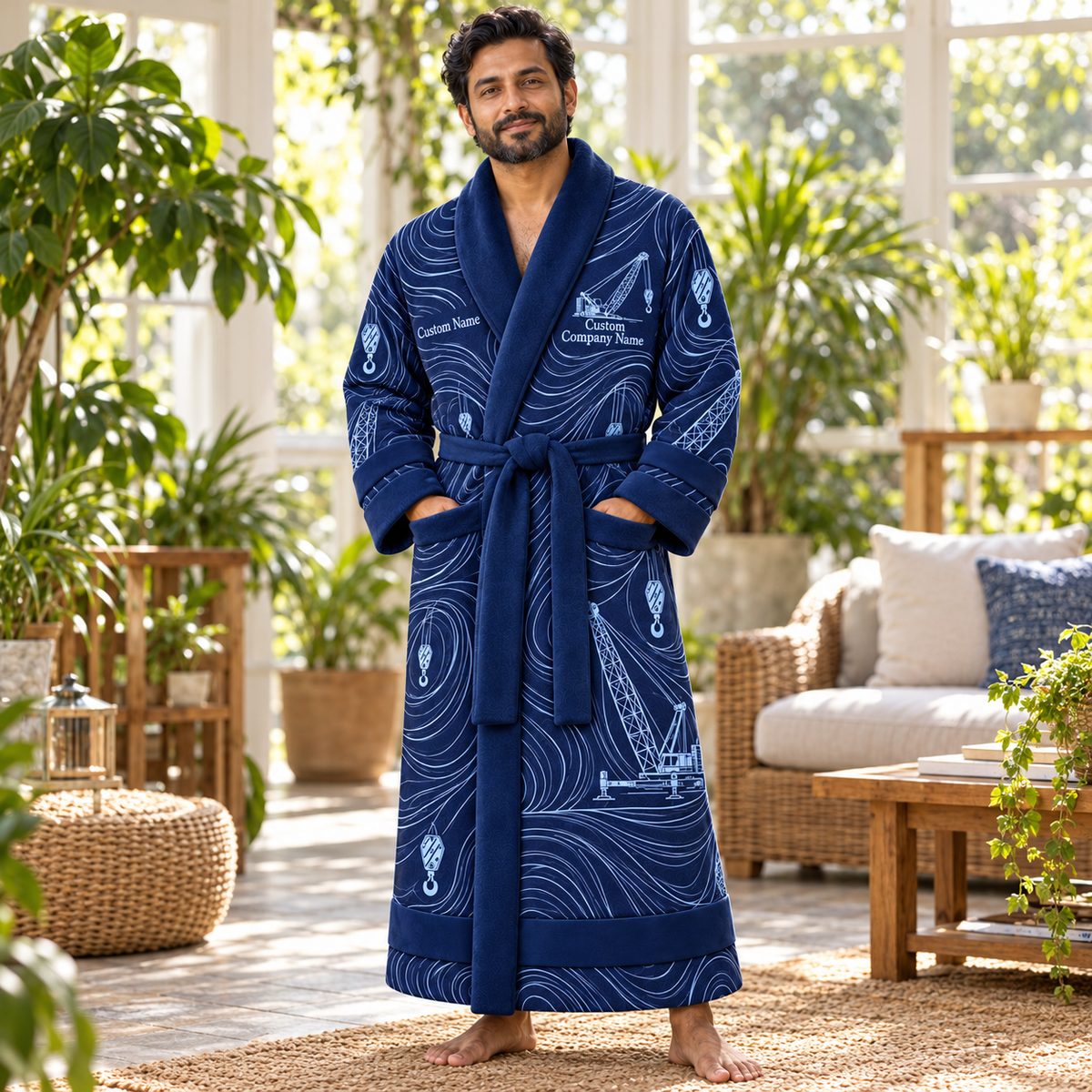 Personalized Crane Operator Bathrobe - Contour Lines lifestyle view