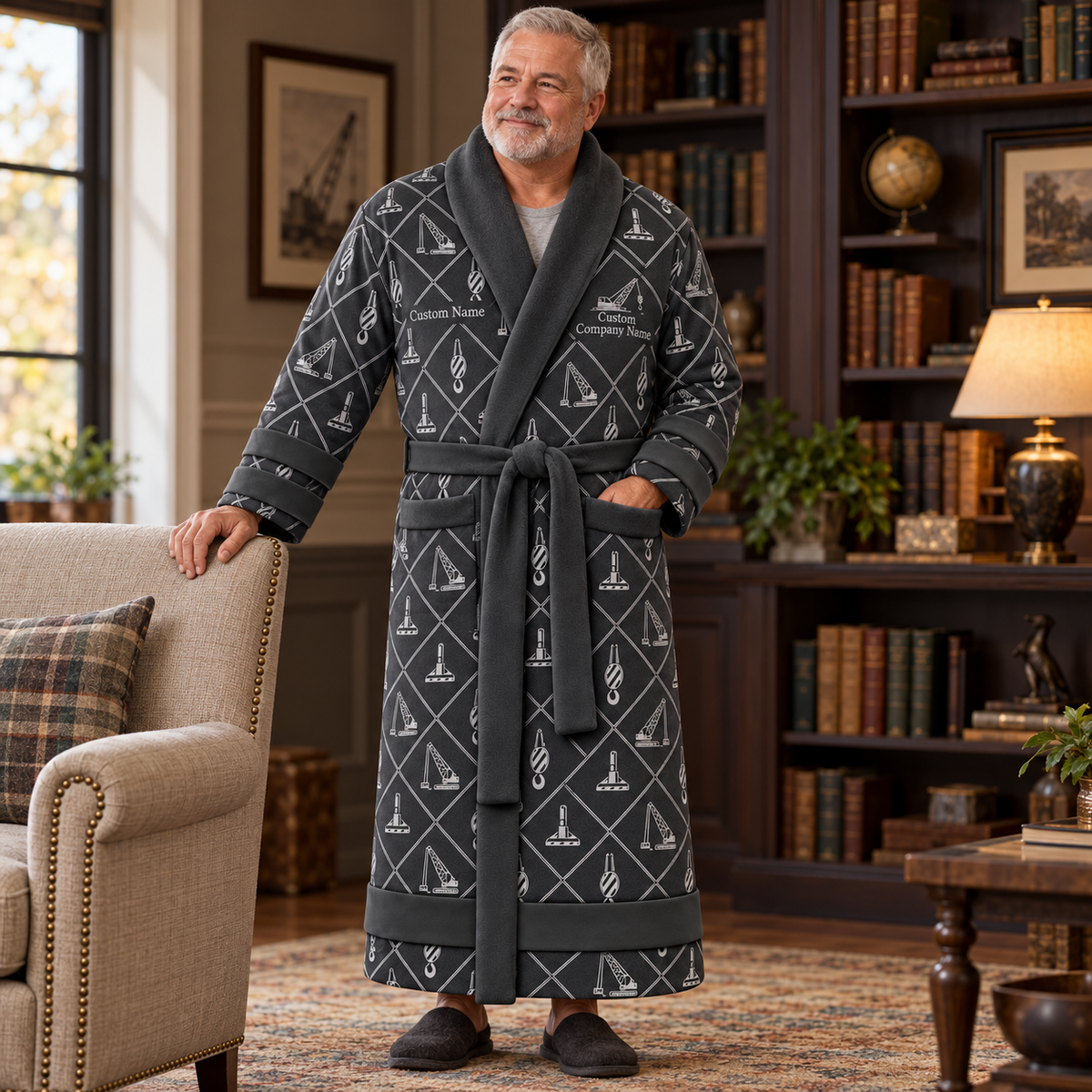 Personalized Crane Operator Bathrobe - Diamond Emblems lifestyle view
