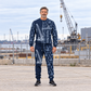 crane operator occupation-themed sweater and jogger combo on a model with name and company artwork