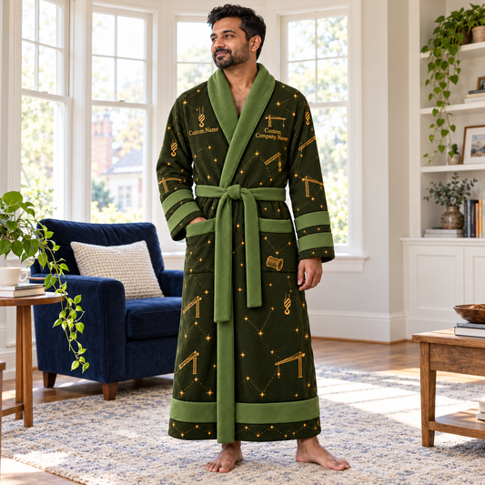 Personalized Crane Operator Bathrobe - Night Shift lifestyle view