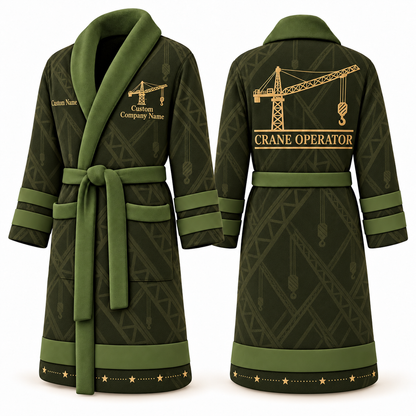 Personalized Crane Operator Bathrobe - Signature Silhouette olive front and back view