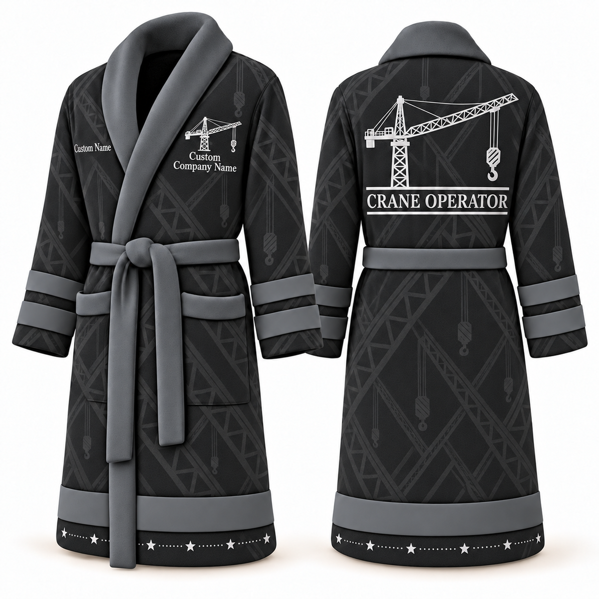 Personalized Crane Operator Bathrobe - Signature Silhouette slate front and back view