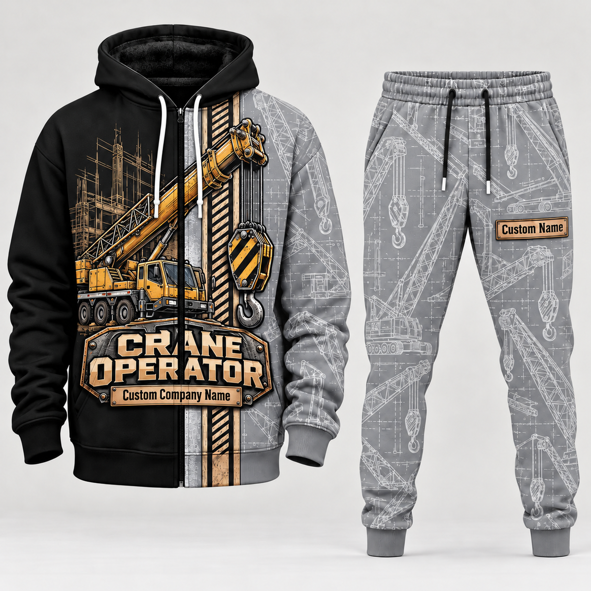 crane operator full-zip hoodie and matching joggers - lightgray catalog view