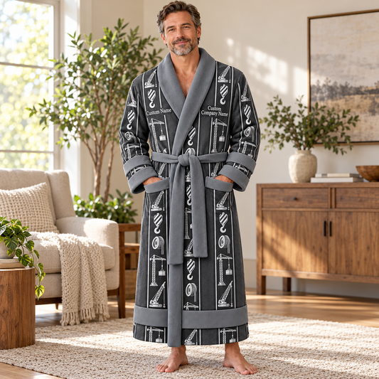 Personalized Crane Operator Bathrobe - Workbench Stripes lifestyle view