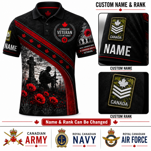 Personalized Canada Soldier/Veteran with Name and Rank Polo All Over Printed - QK1779753612