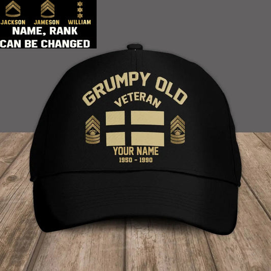 Personalized Rank And Name Denmark Soldier/Veterans Camo Baseball Cap Grumpy Veteran - 16945632