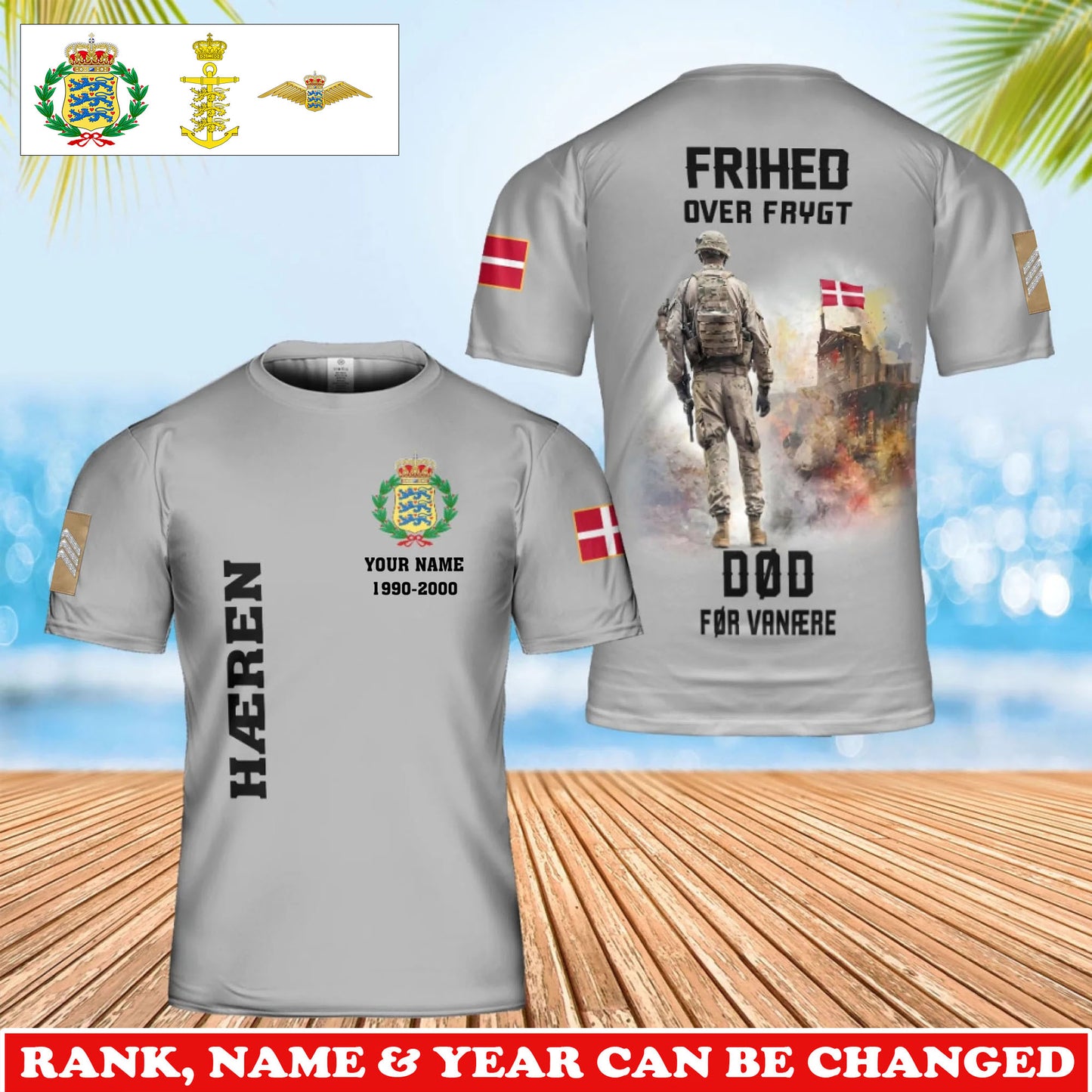 Personalized Denmark Soldier/Veteran Camo with Rank, Name and Year T-Shirt All Over Printed - 17733600
