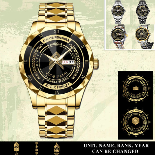 Personalized Denmark Soldier/ Veteran With Rank And Name Gentleman Crystal Metal Watch - 17446752
