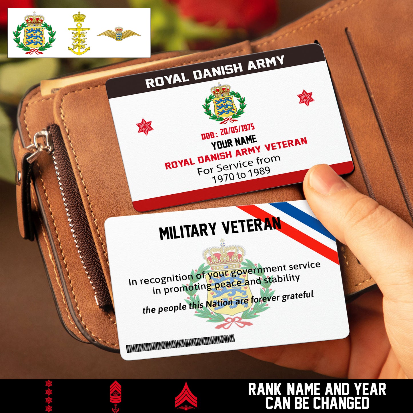 Personalized Denmark Soldier/ Veteran With Rank, Name And Year Aluminum Wallet Card - 17471808