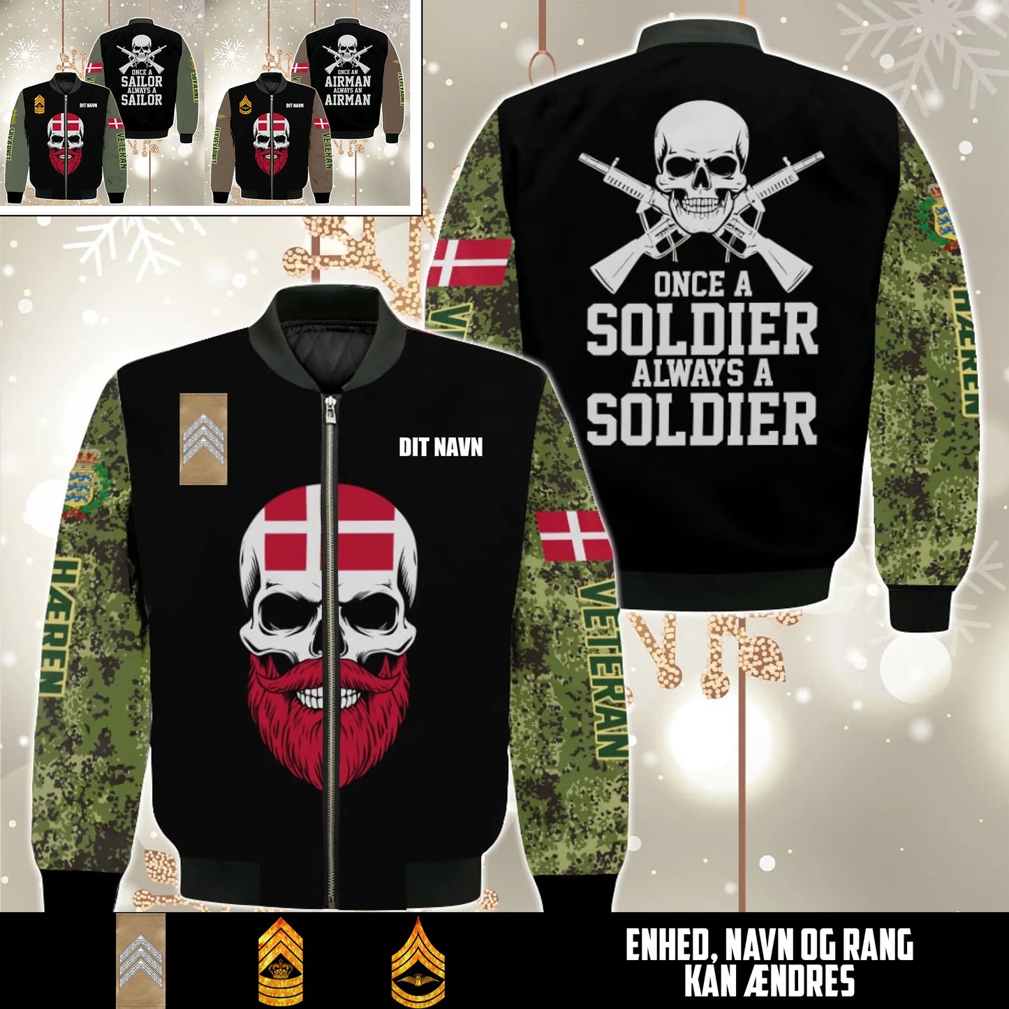 Dansk Veteran Camo Bomberjakke – Personliggjort med Navn & Rang - 17580672