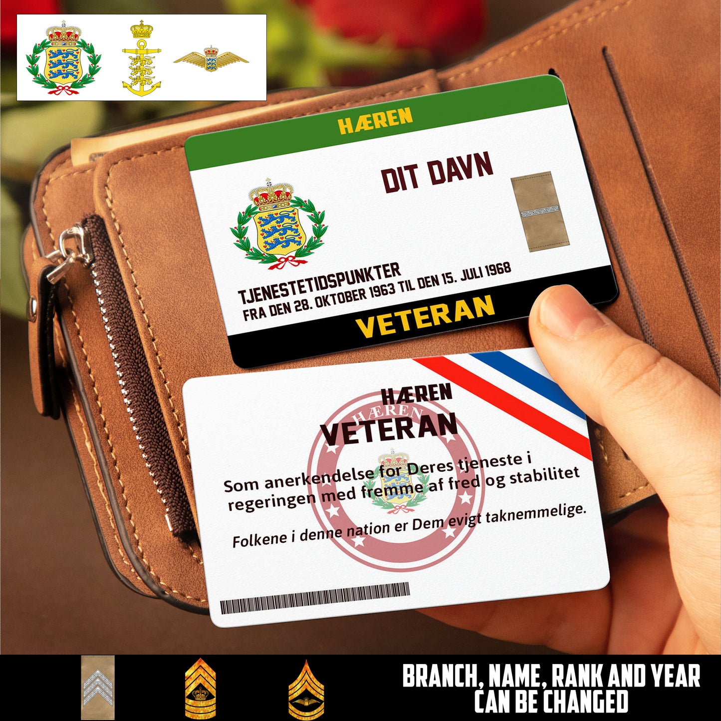 Personalized Denmark Soldier/ Veteran With Rank, Name And Year Aluminum Wallet Card - 17479584