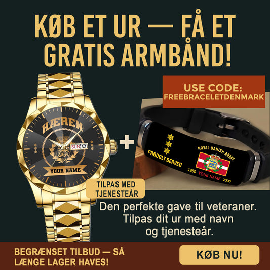 Personalized Denmark Soldier/ Veteran With Rank And Name Gentleman Crystal Metal Watch - 17442432