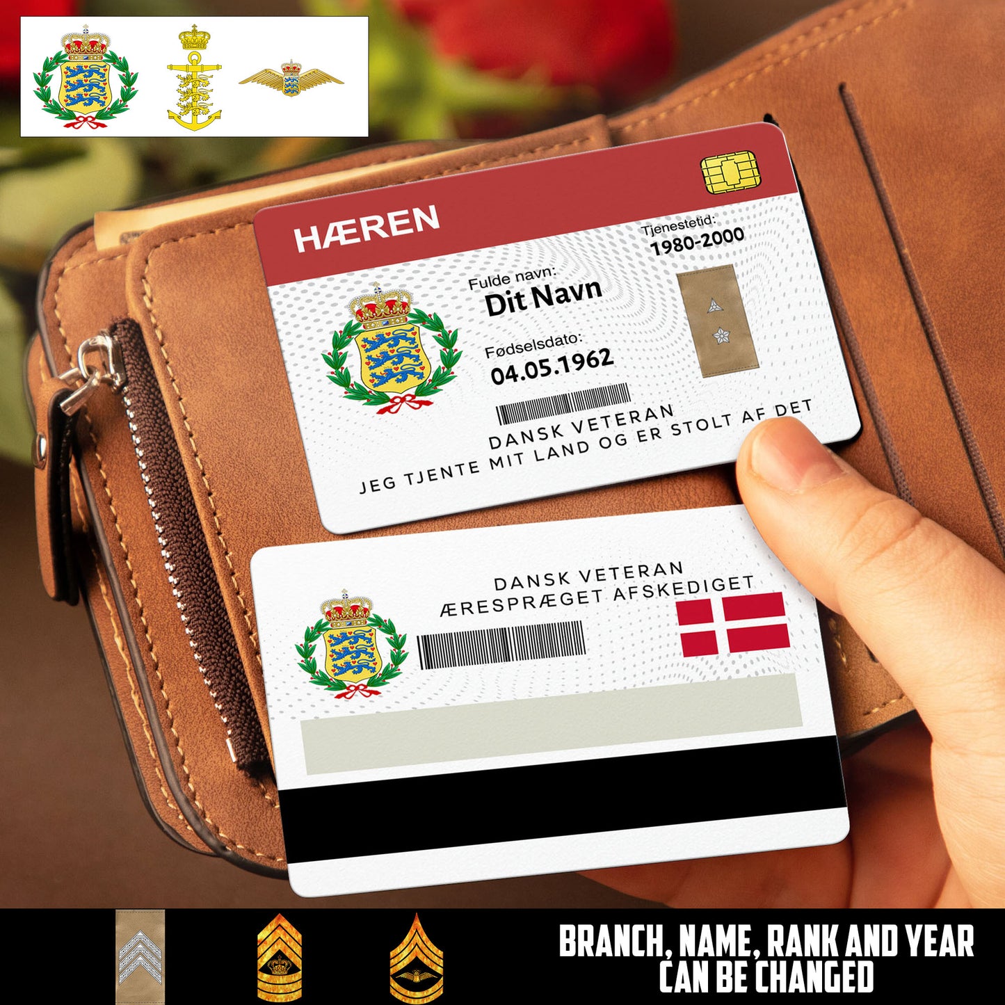Personalized Denmark Soldier/ Veteran With Rank, Name And Year Aluminum Wallet Card - 17502912