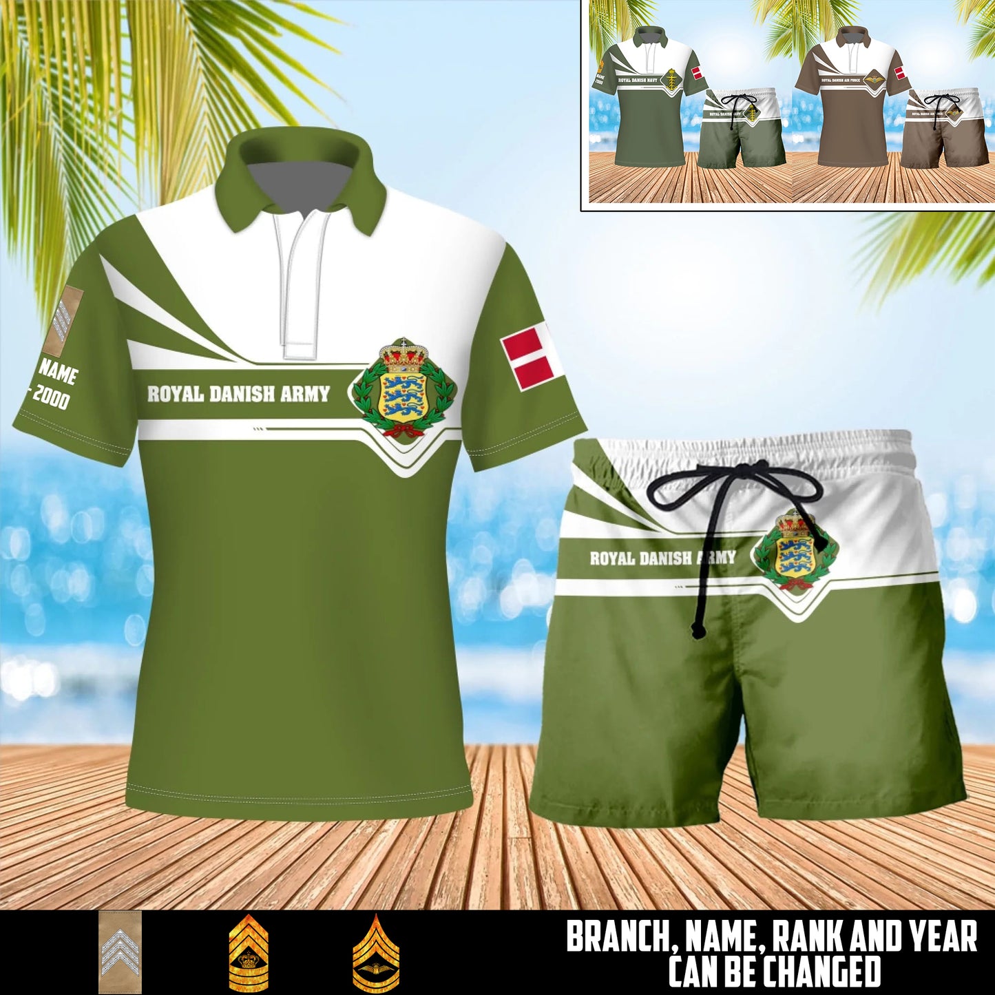 Personalized Denmark Soldier/Veteran with Rank, Year And Name Combo Polo + Short - 17462304