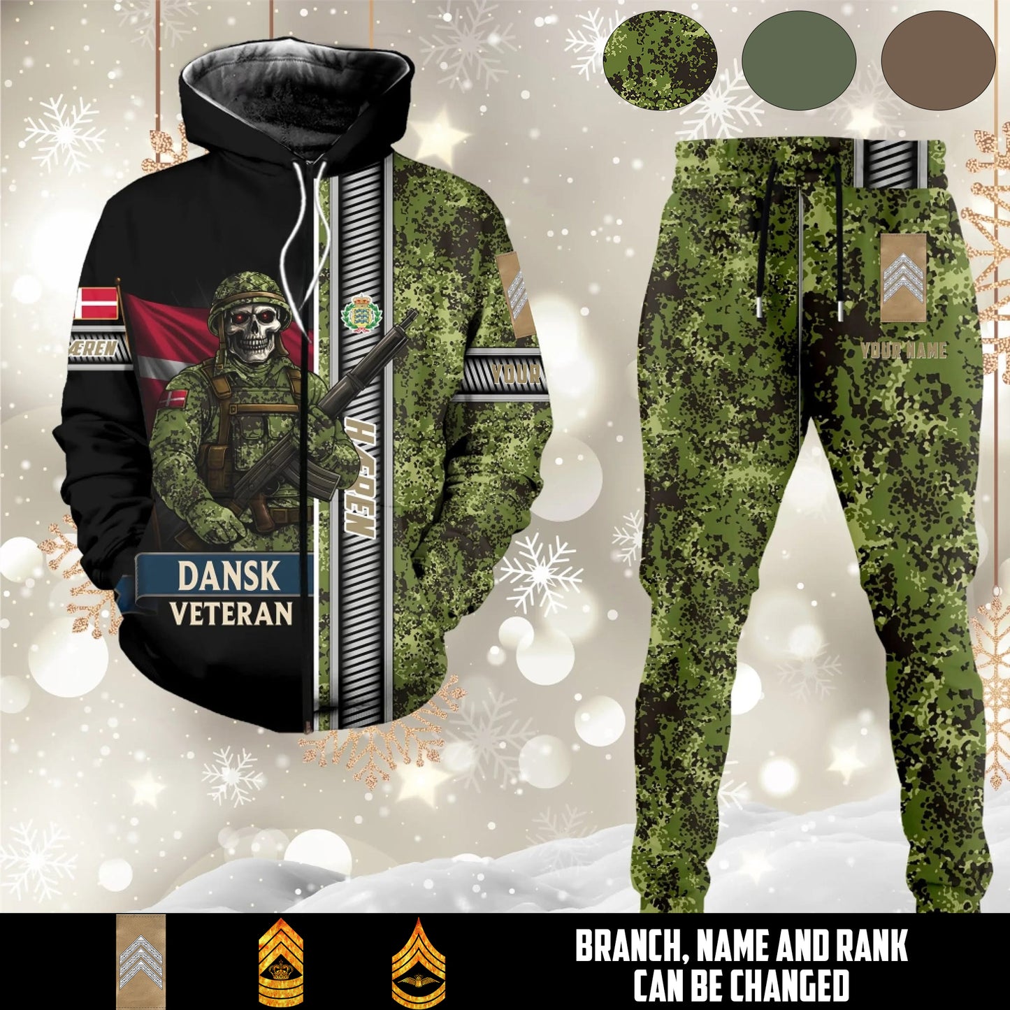 Personalized Denmark Soldier/Veteran Camo with Rank And Name Combo Zip Hoodie + Jogger - 17616960