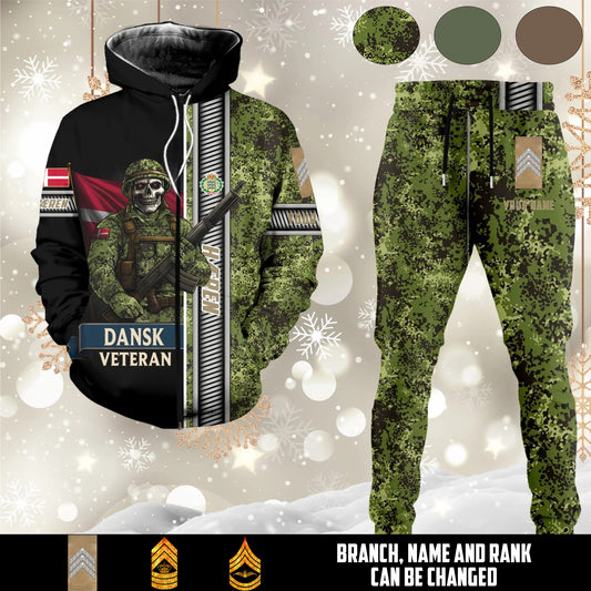 Personalized Denmark Soldier/Veteran Camo with Rank And Name Combo Zip Hoodie + Jogger - 17616960