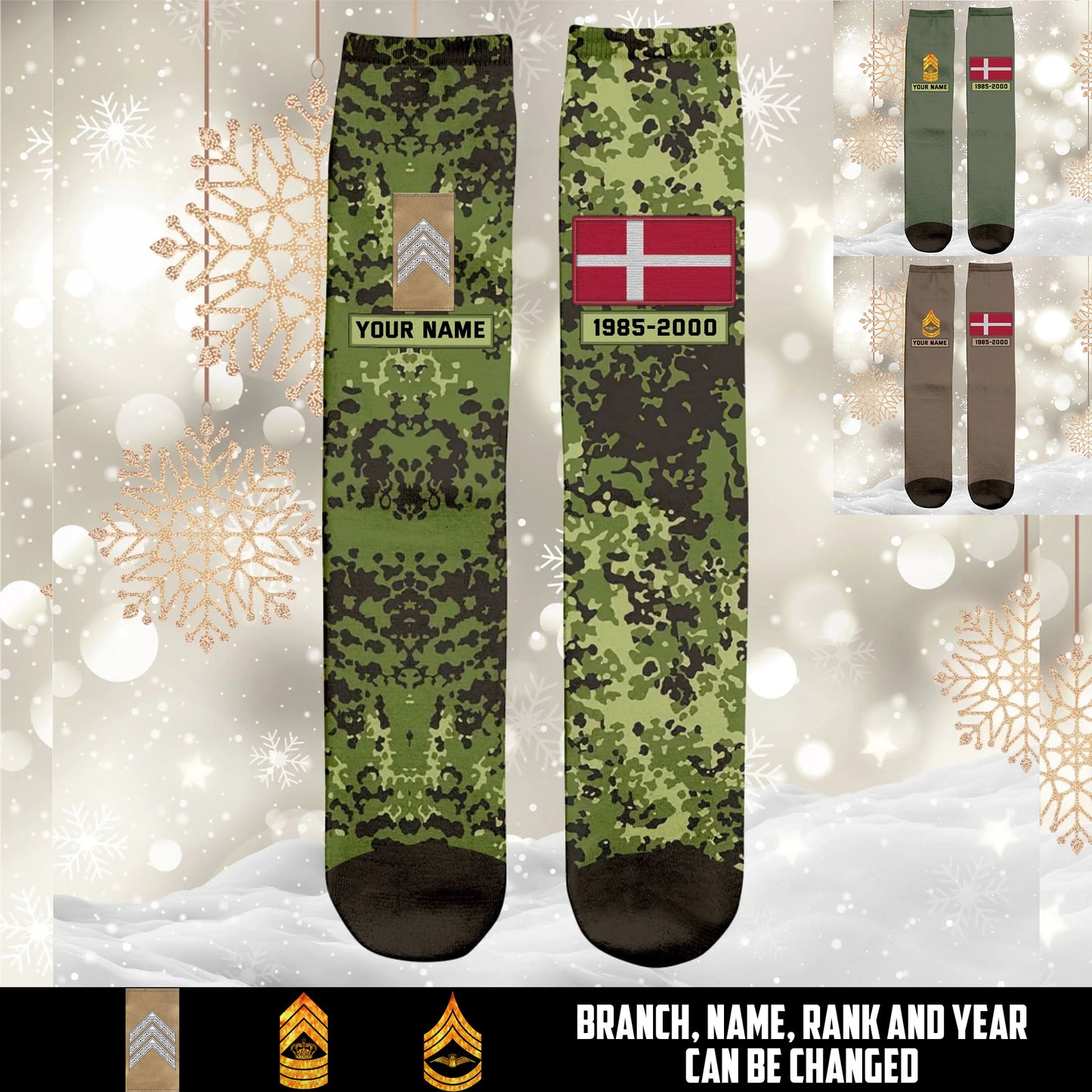 Personalized Denmark Soldier/ Veteran With Name And Rank Socks - 17591904