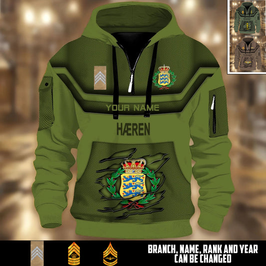 Personalized Denmark Soldier/ Veteran With Rank And Name 3D Half-zip Hoodie - 17504640