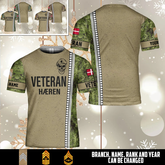 Personalized Denmark Soldier/Veteran Camo with Name and Rank T-Shirt All Over Printed - 17526240