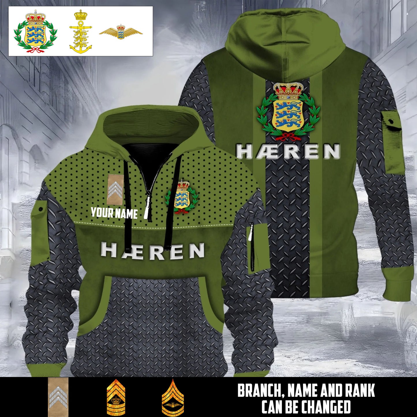 Personalized Denmark Soldier/ Veteran With Rank And Name 3D Half-zip Hoodie - 17693856