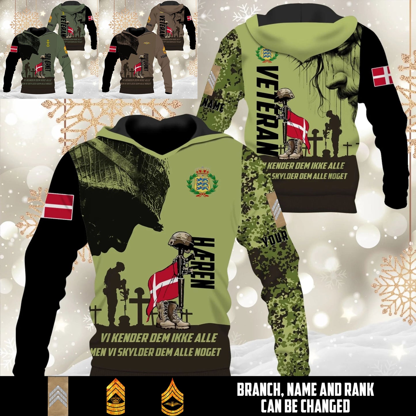 Personalized Denmark Soldier/Veteran Camo with Name and Rank Hoodie All Over Printed - 17648064