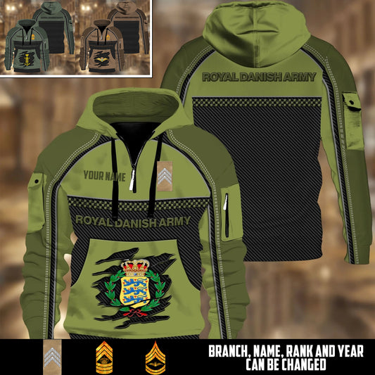 Personalized Denmark Soldier/ Veteran With Rank And Name 3D Half-zip Hoodie - 17506368