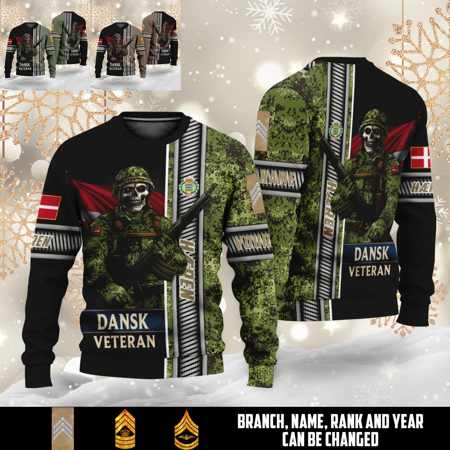 Personalized Denmark Soldier/Veteran Camo with Name and Rank Ugly Sweater All Over Printed - 17616960