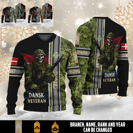 Personalized Denmark Soldier/Veteran Camo with Name and Rank Ugly Sweater All Over Printed - 17616960