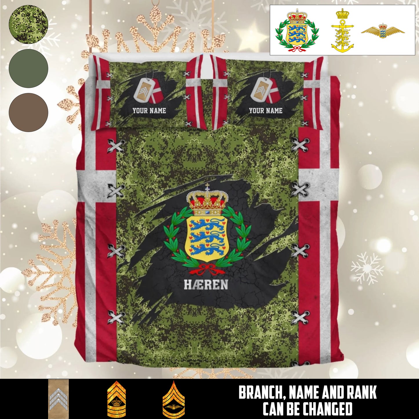 Personalized Denmark Soldier/ Veteran Camo With Name And Rank Bedding Set - 17658432
